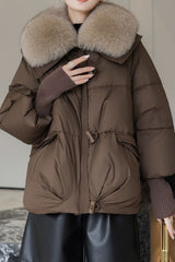 Plush Lapel Cropped Puffer Jacket