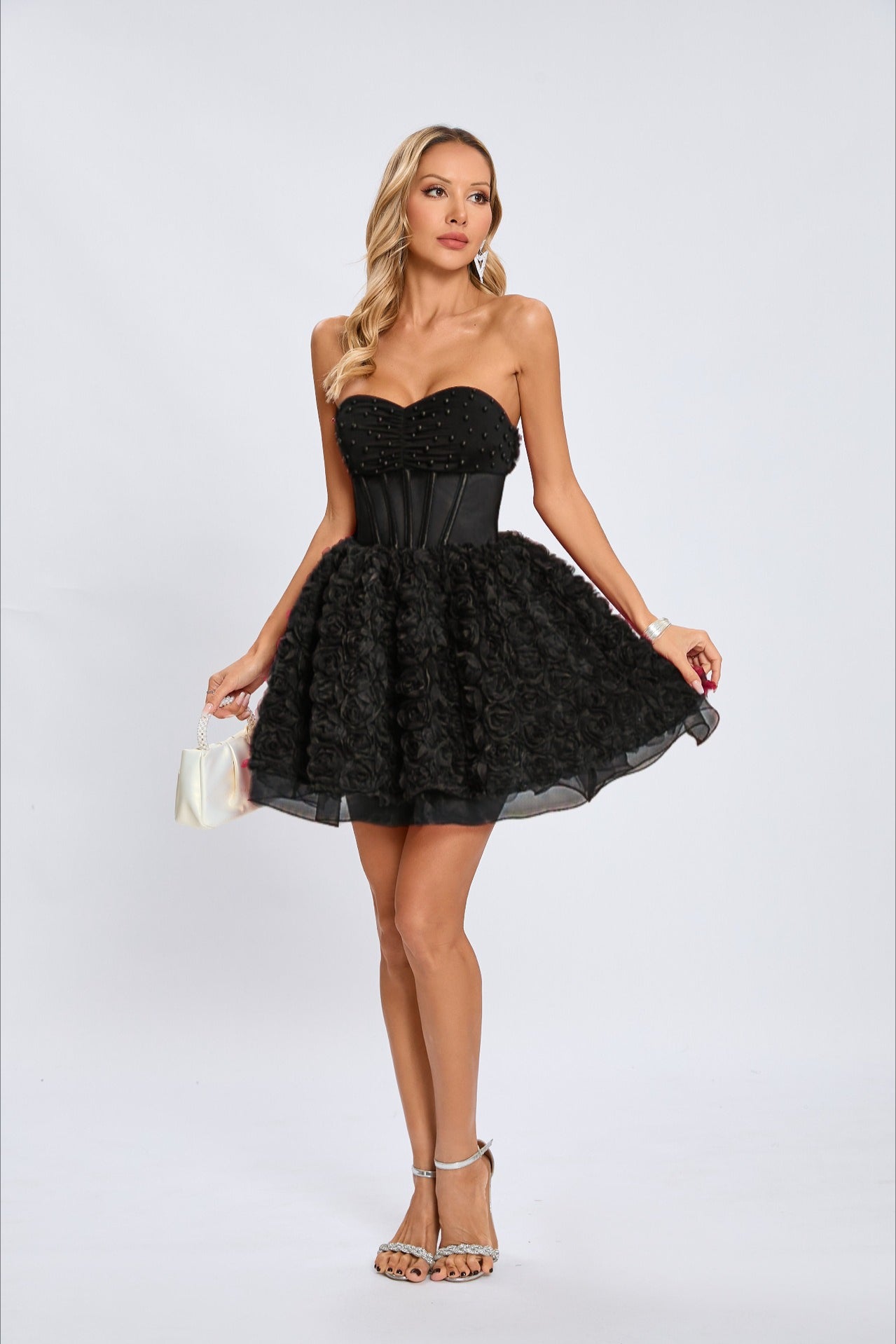 Beaded Strapless Puff Party Dress
