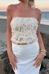 Sequin Fringe Bustier Crop Top