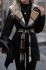 Plaid Patchwork Belted Wool Coat coats