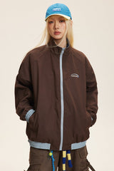 Reversible Stand Collar Colorblock Jacket