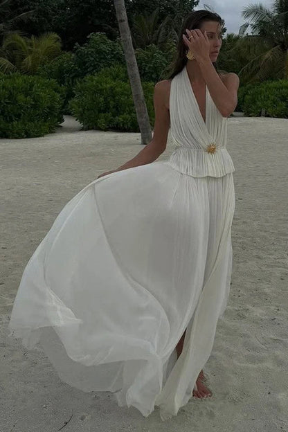 Pleated Halter Top Boho Dress
