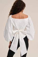 Corset Back Bow Puff Sleeve Blouse