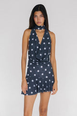 Polka Dot Halter Backless Mesh Mini Dress