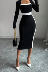 Color Block Panel Bodycon Cocktail Dress S / Black