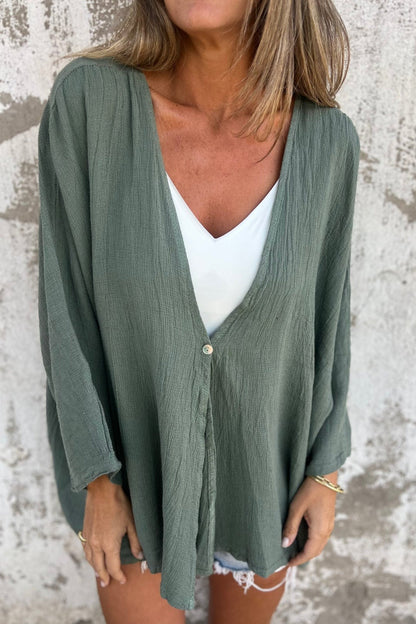 Loose Fit V Neck Long Sleeve Cardigan Green / S