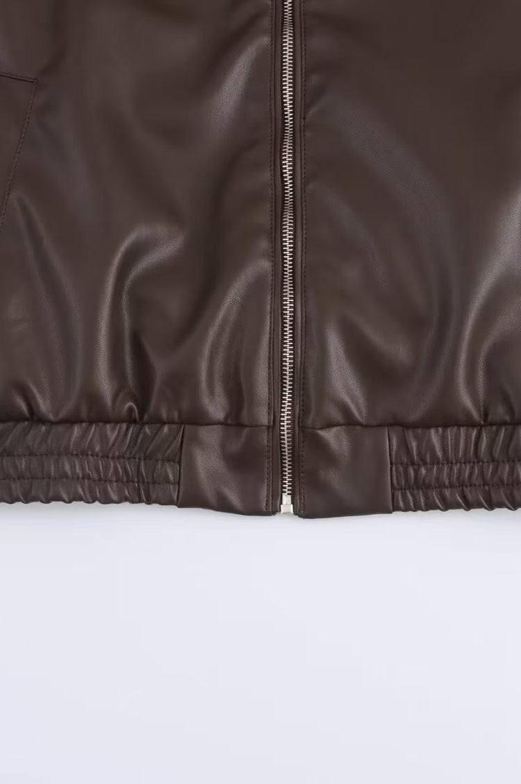 PU Leather Casual Lapel Jacket