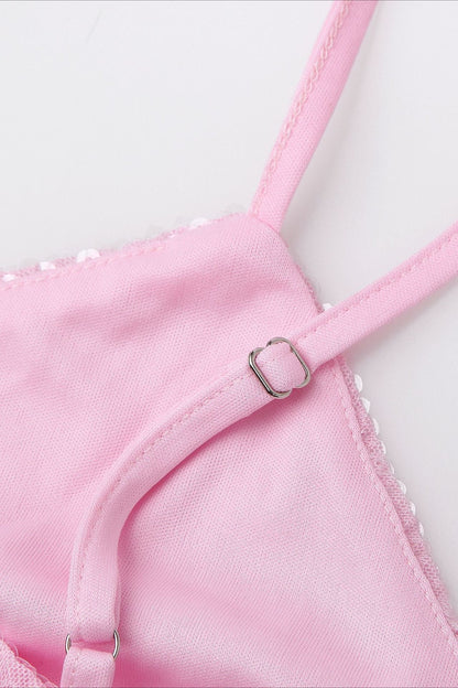 Pink Sequin V-Neck Slit Party Dress