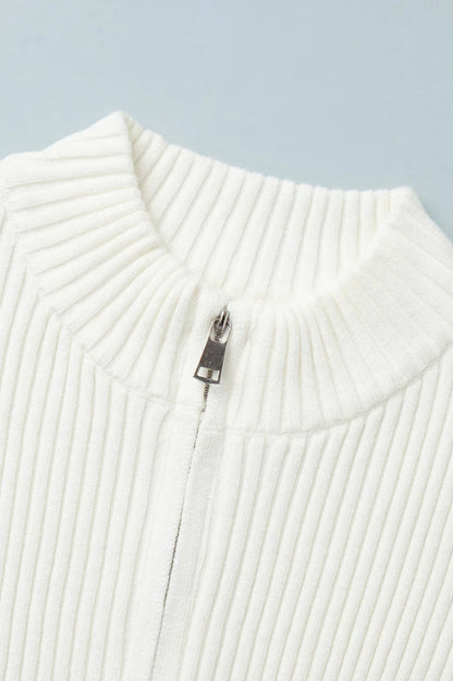 Casual Zip Front Knit Cardigan