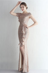 Glitter High Neck Mermaid Slit Formal Dress