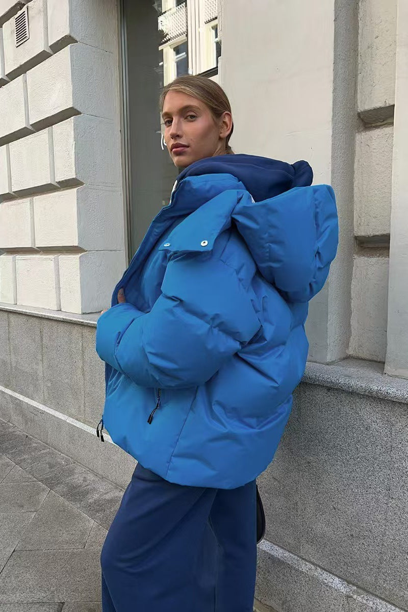 Heavy Duty Zipped Hooded Puffer Jacket S / Blue