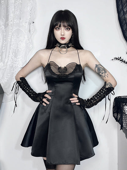 Halter A-Line Sexy Party Neck Satin Mini Backless Cowl Cocktail Strapless Silky Butterfly Frock