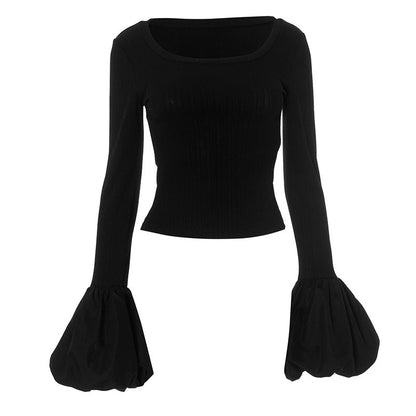Trent Top With Umbrella Cuff Sleeves - Black