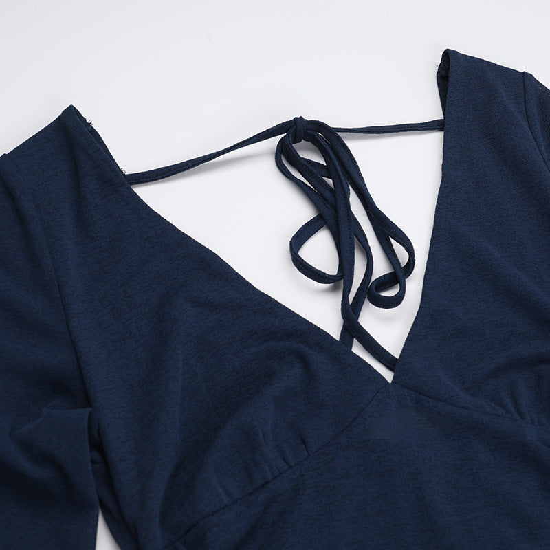 Cosmic Elegance V Neck Dress - Blue