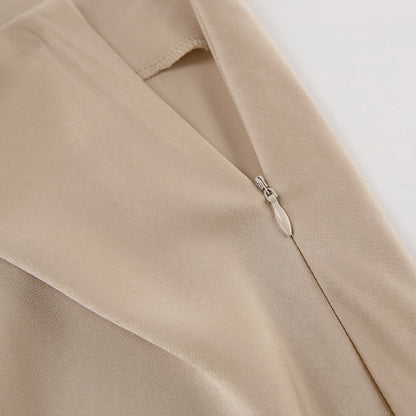 Sleek Satin Skirt - Khaki