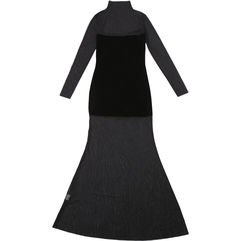 Velvet Crush Sheer Dress - Black