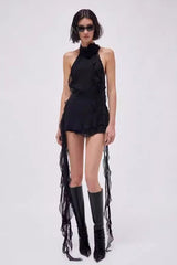 Asymmetric Rose Halter  Mini Dress