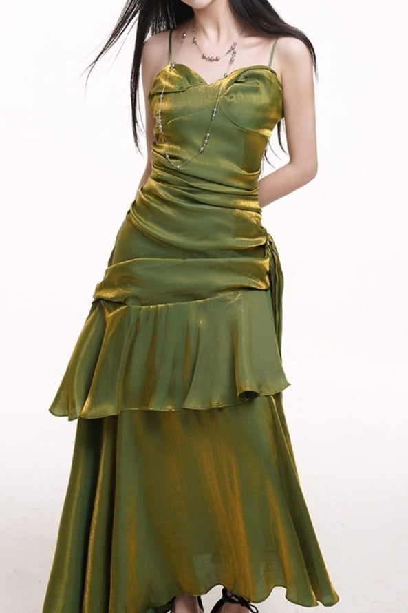 Asymmetrical Burgundy Ruffled Cami Party Dress