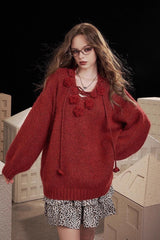 Embroidered Rose V Neck Knit Sweater