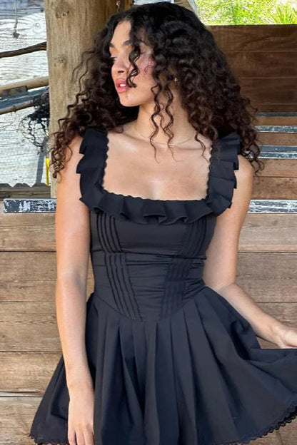 Square Neck Ruffle Mini Dress
