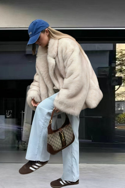 Faux Fox Fur Long Sleeve Coat coats