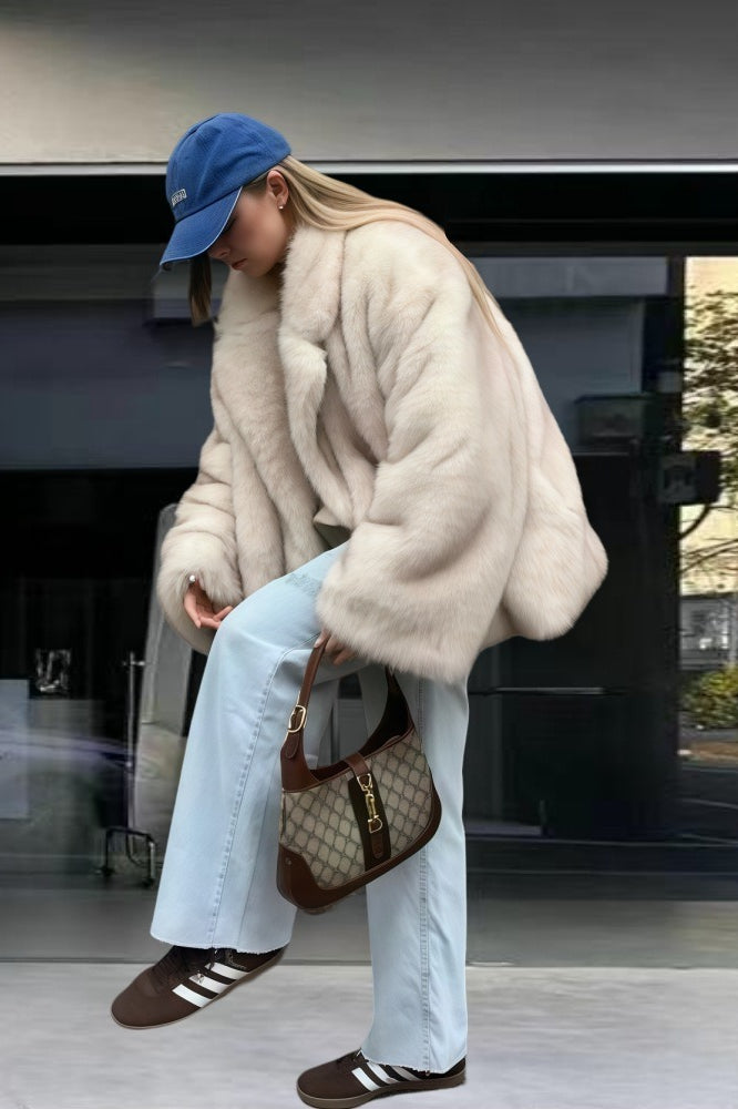 Faux Fox Fur Long Sleeve Coat coats