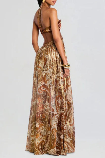 Strapless Lace Up Pleated Boho Dress