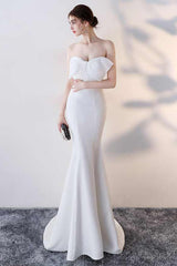 Bow Strapless Mermaid Maxi Party Dress White / S