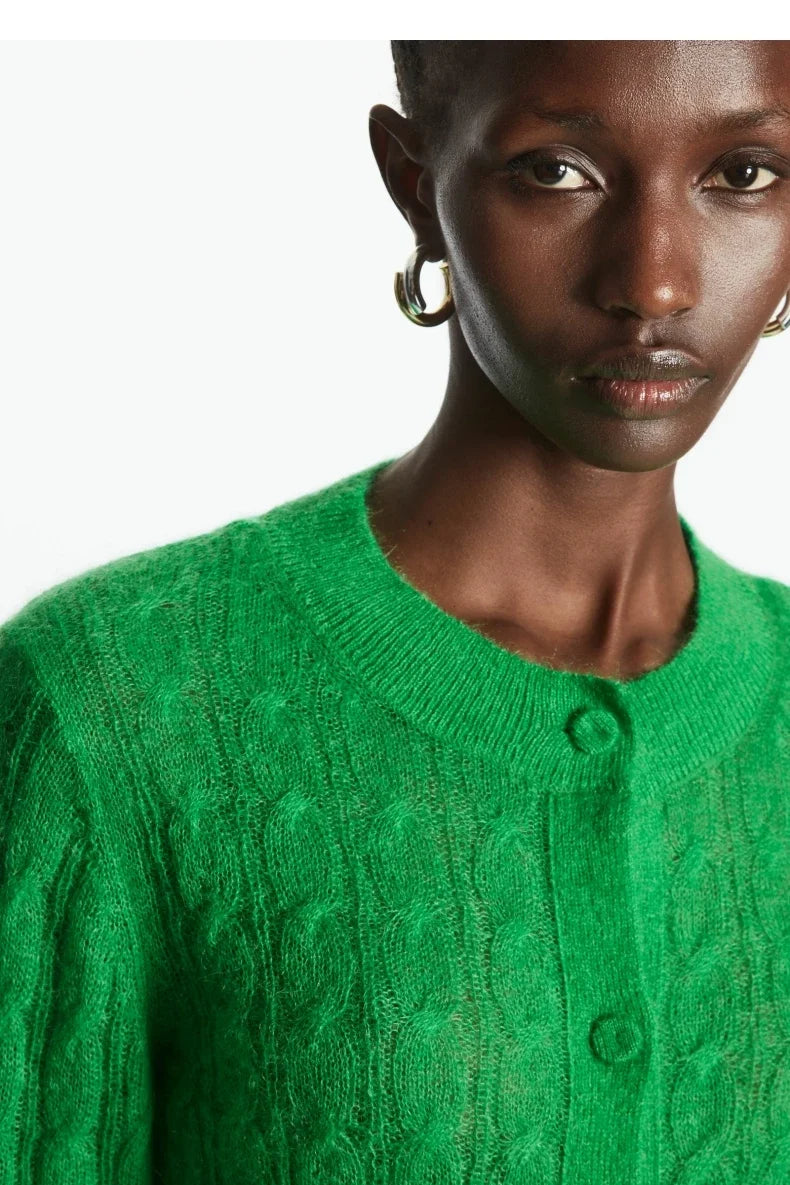 Mohair Blend Cable Knit Cardigan