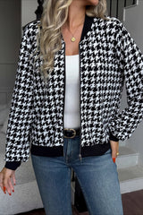 Long Sleeve Houndstooth Fitted Jacket S / Black