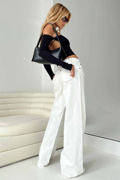 Relaxed Fit Raw Edge Dragging Jeans