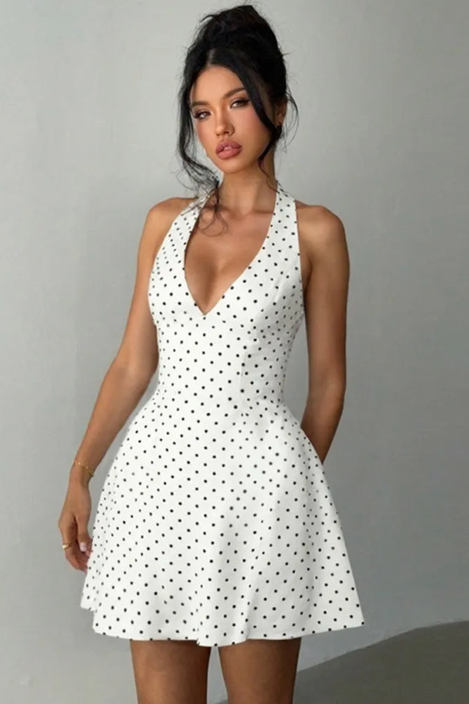 Polka Dot Halter Mini Dress