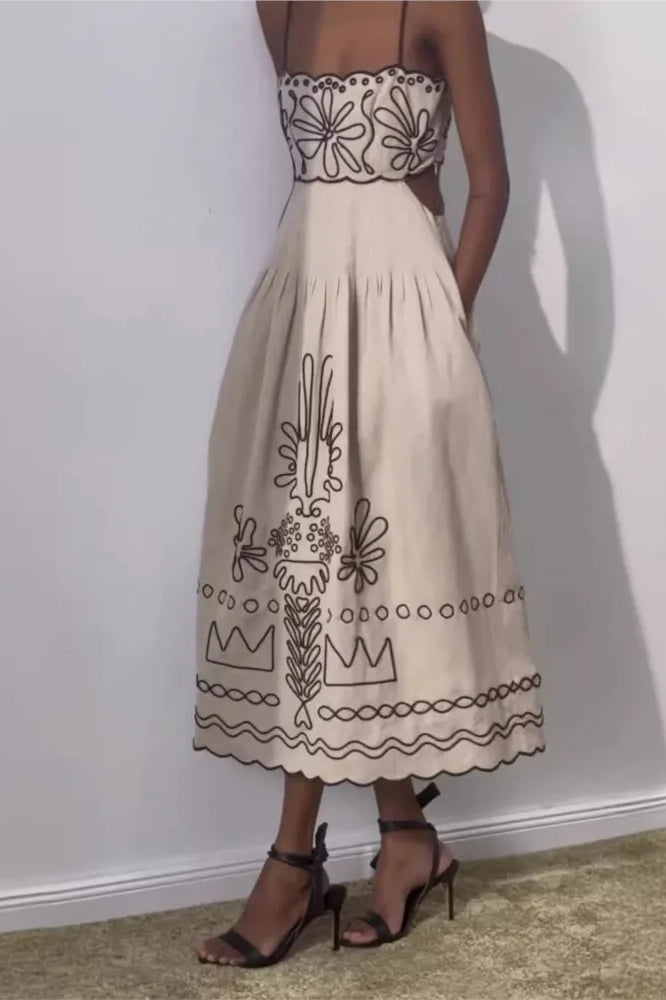 Embroidered Spaghetti Strap Boho Dress