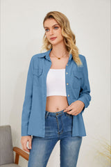 Long Sleeve Denim Lapel Blouse