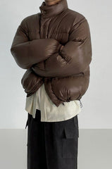 Classic Collar Cropped Solid Puffer Jacket