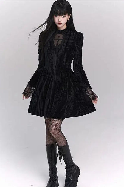 Gothic Flare Sleeve Halloween Dress