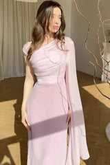 Chiffon One Shoulder Formal Dress S / Pink