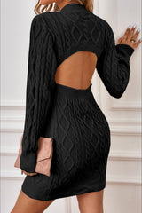 Long Sleeve Cable Knit Backless Sweater Dress