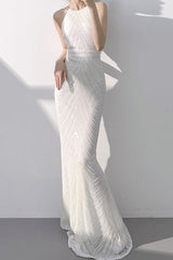 Halter Sequin Mermaid Maxi Dress