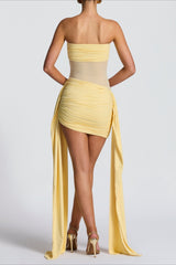 Mesh Patchwork Strapless Party Dress