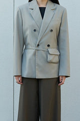 Commuter Style Belted Blazer Light Gray / One Size