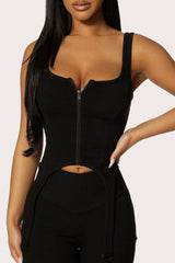 U Neck Zip Back Knit Top