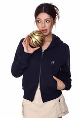 Loose Fit Long Sleeve Zipper Hoodie Navy blue / S