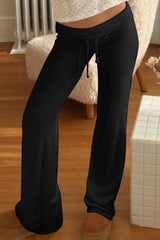 Roll Waist Solid Color Low Rise Knit Pants