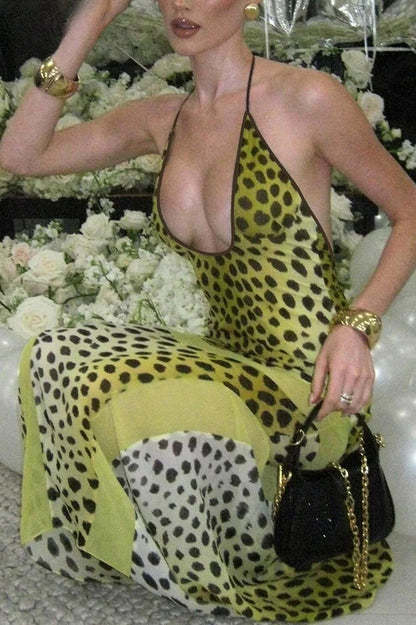 Sexy Leopard Print Two-Way Wear Halter Maxi Dress