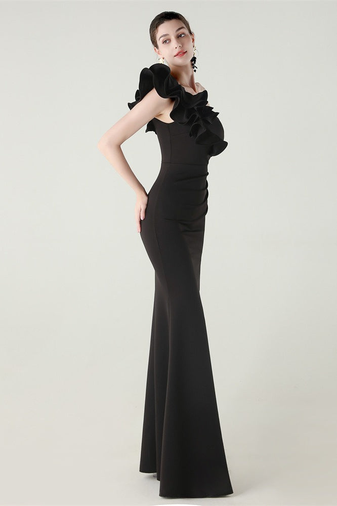 Ruffled Floral One Shoulder Satin Party Dress