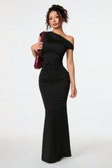 Black Asymmetric Neckline Formal Dress S / Black