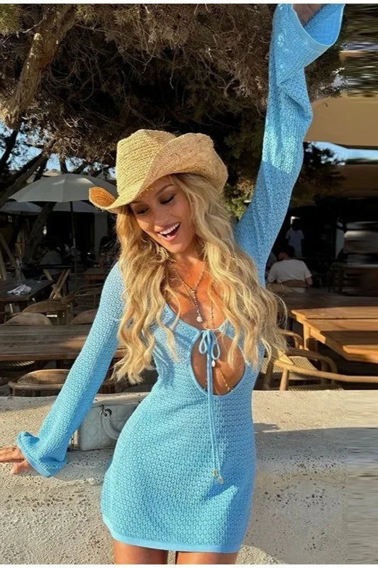 Hollow Out Knit Mini Dress