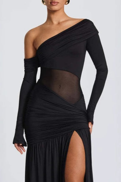 Sheer Pleated Off Shoulder Party Dress