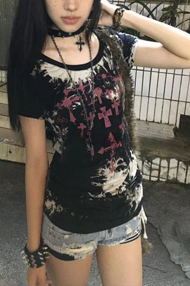 Y2K Print Crop T-Shirt